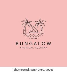 bungalow line art icon logo vector symbol illustration design, cottage and beach minimal logo design