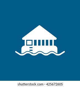 Bungalow Line Icon On Blue Background