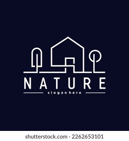 Bungalow nature house  logo line art symbol design vector 