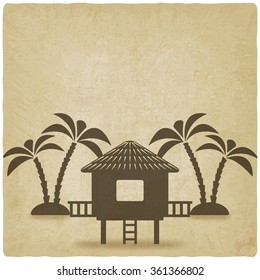 bungalow with palm trees old background. vector illustration - eps 10