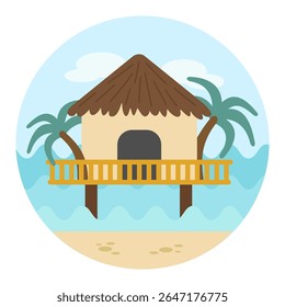 Bungalow with palm trees vector icon. Beach. Summer. Summertime. Holiday. Vacation, eps 10