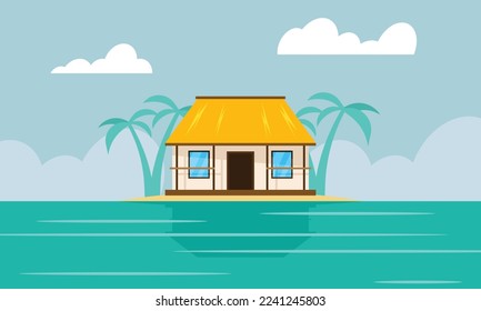 bungalow en el vector de fondo marino