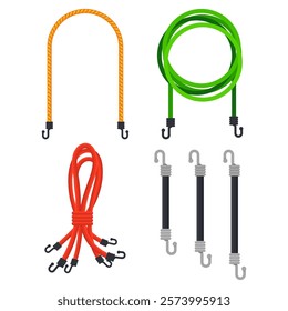 Bungee cords vector cartoon set isolated on a white background.