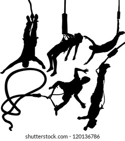 Bungee jumper vector silhouettes set. Layered. Fully editable