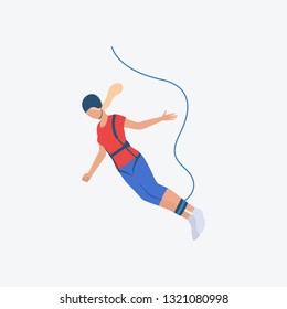 Bungee jumping flat icon. Woman, girl, helmet, rope. Extreme concept. Can be used for topics like activity, adventure, danger