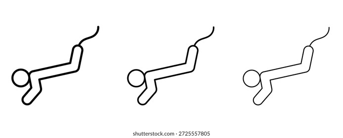 Símbolo de línea delgada del icono del salto del amortiguador auxiliar en el fondo blanco, Ilustración vectorial editable del movimiento