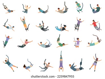 Bungee jumping icons set cartoon vector. Extreme sport. Fall rope