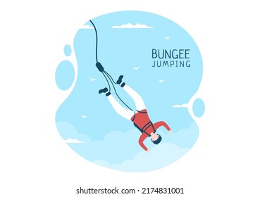 Salto de bungee de personas atadas con papa elástica cayendo luego de saltar de una altura en dibujos de vectores deportivos extremos Ilustración