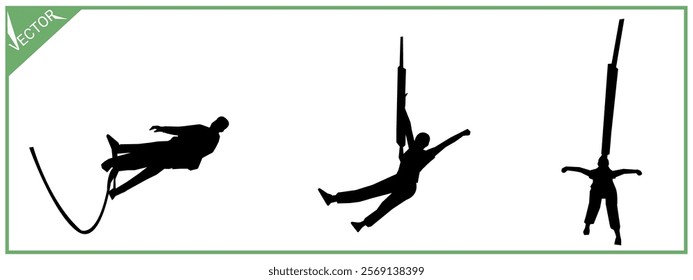 Bungee jumping silhouette set. Isolated on white background. Extreme sport.