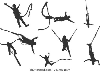 Bungee jumping silhouette, Bungee jumping vector, Bungee jumper vector silhouettes.