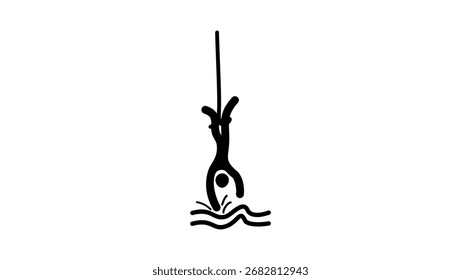 Símbolo de salto Bungee, silhueta isolada preta
