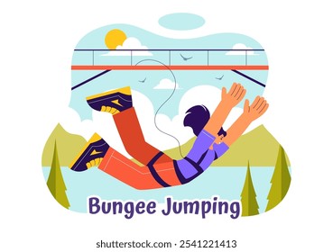 Bungee Jumping Vector Illustration featuring a Person Falling from a Great Height with an Elastic Rope in an Extreme Sport Flat Cartoon Background