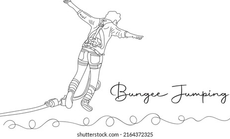 Bungee Jumping vector, Bungee jumping logo, sketch drawing of young man jumping from hill, silhouette of adventure jumping