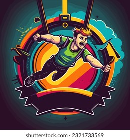 Bungee jumps, extreme and fun sport. Cartoon vector illustration