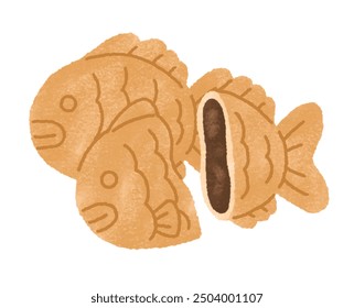 Bungeo-ppang, fish shaped bread with red bean filling. Korean street food. Cartoon style illustration