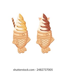 Bungeoppang ice cream, Taiyaki ice cream. Fish shaped ice cream cone.