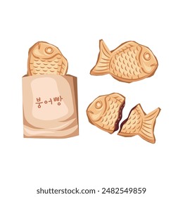 Bungeoppang, Korean fish shaped bun set collection. Text translation : bungeoppang