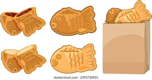 Bungeoppang, Korean Fish-shaped bread. Korean snack illustration vector.