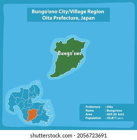 Bungo'ono City Village Region Kumamoto Oita Map, Japan