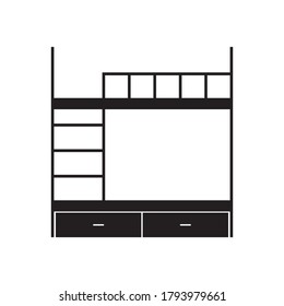 Символ мебель. Кровать двухъярусная. Bunk bed for children silhouette. Vector illustration. Isolated white background.
