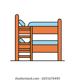 ícone de linha de cor da cama de beliche com ilustração de stock de vetor de fundo branco