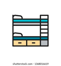 Bunk bed flat color line icon.