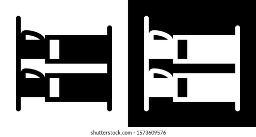 Bunk Bed. Glyph Icon in White and Black Version.
