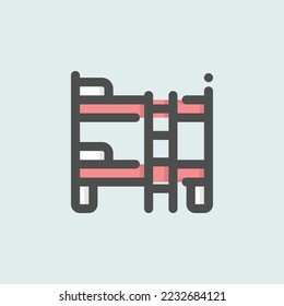  icono de litera, icono aislado del esquema de hotel de color azul claro, perfecto para sitio web, blog, logo, diseño gráfico, medios sociales, interfaz de usuario, aplicación móvil