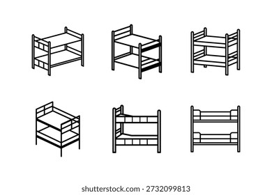 Ilustración vectorial del arte de la línea del icono de la cama de la litera aislada