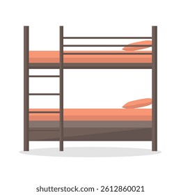 Bunk bed icon with pillows isolated on white background. 
Bed for room, dormitory, hostel, hotel.
