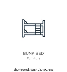Bunk bed icon. Thin linear bunk bed outline icon isolated on white background from furniture collection. Line vector sign, symbol for web and mobile