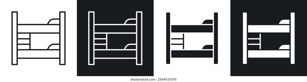 Bunk bed icons collection in black filled and line style.