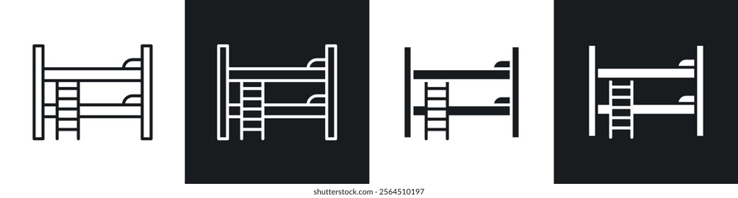 Bunk bed icons collection in black filled and line style.