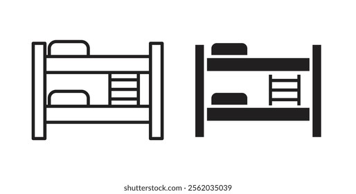 Bunk bed icons in flat and line style set.