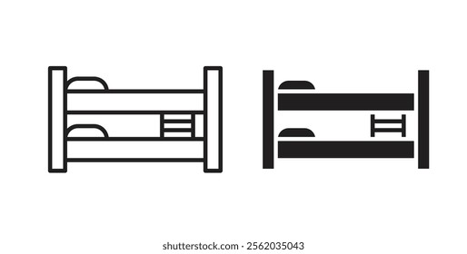 Bunk bed icons in flat and line style set.