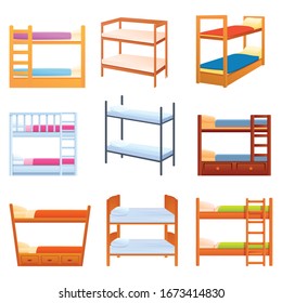 Bunk bed icons set. Cartoon set of bunk bed vector icons for web design