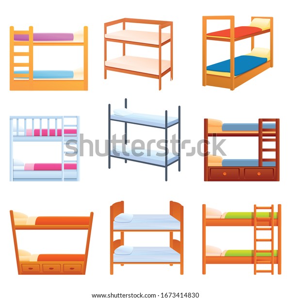 Bunk Bed Icons Set Cartoon Set Stock Vector Royalty Free 1673414830