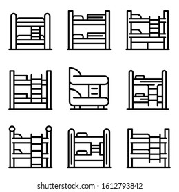 Bunk bed icons set. Outline set of bunk bed vector icons for web design isolated on white background