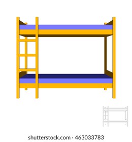 Bunk bed. Isolated on white background.3d Vector colorful illustration.Front view.