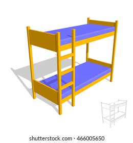 Bunk Bed. Isolated On White Background.3d Vector Colorful Illustration.
