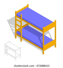 Bunk bed. Isolated on white background.3d Vector colorful illustration.Isometric style.