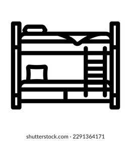 vector de icono de la línea de dormitorio de la cama de la litera. cartel de dormitorio de un niño con cama de litera. símbolo de contorno aislado ilustración negra
