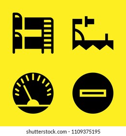 bunk bed, speedometer, minus and crampons vector icon set. Sample icons set for web and graphic design