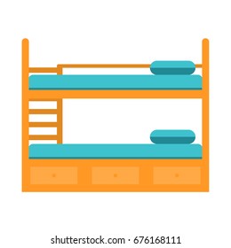 Bunk Bed With Stairs,  Vector Illustration Isolated On White Background