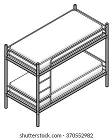 A bunk bed with a tubular steel frame.
