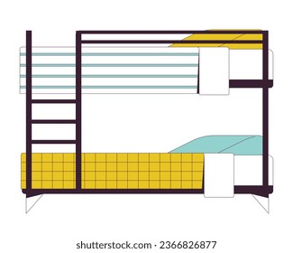 Bunk cama en dormitorio universitario de línea plana de color objeto vectorial aislado. Bunkbed en la habitación dormitorio. Imagen editable de imágenes prediseñadas sobre fondo blanco. Dibujo gráfico de esquema simple para diseño web