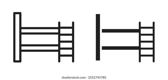 Bunk bed vector icon set black filled and outlined style.