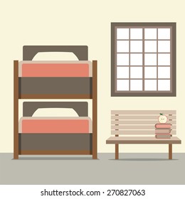 Bunk Bed With Wooden Chair Vector Illustration