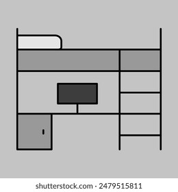 Bunk bed with workspace vector grayscale icon. Graph symbol for furniture, web site and apps design, logo, app, UI