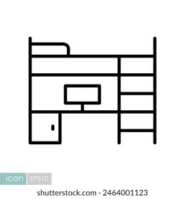 Bunk bed with workspace vector icon. Graph symbol for furniture, web site and apps design, logo, app, UI